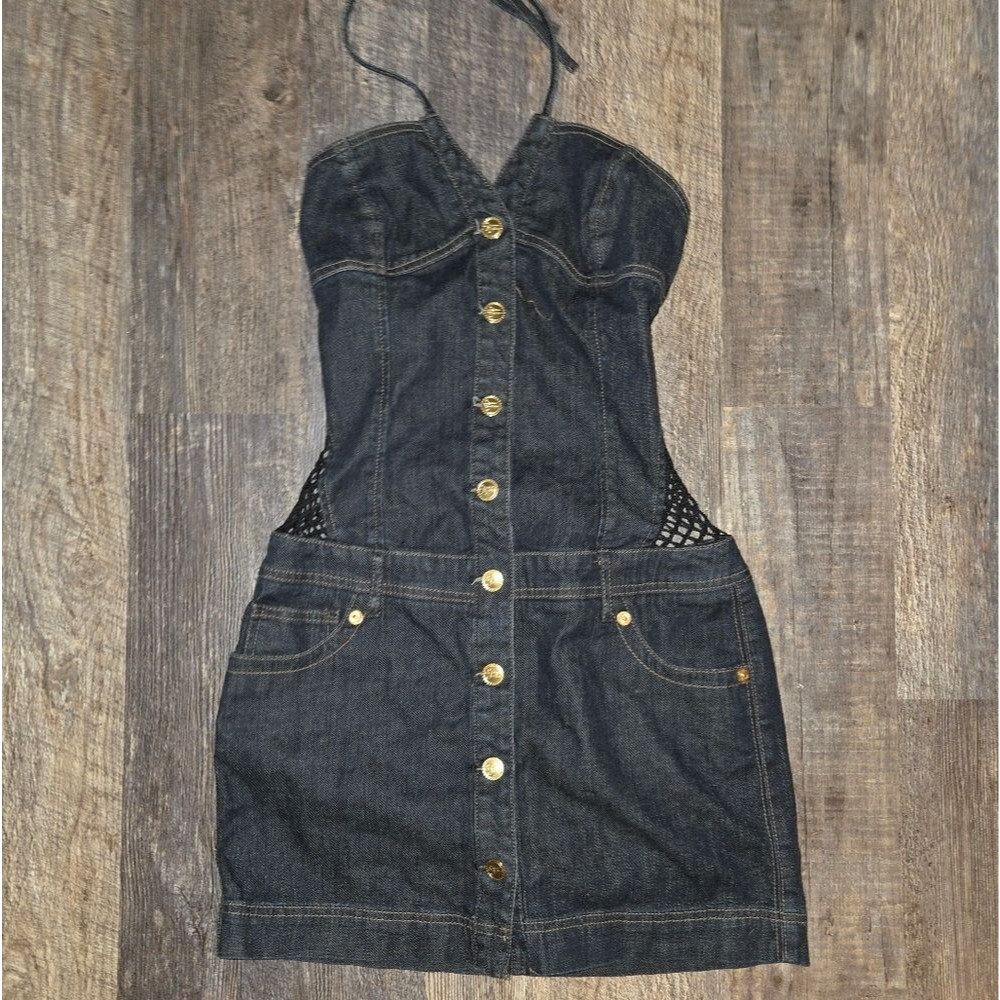 Sean John Y2k Mesh Back Mini Jean Dress - Picture 3 of 12